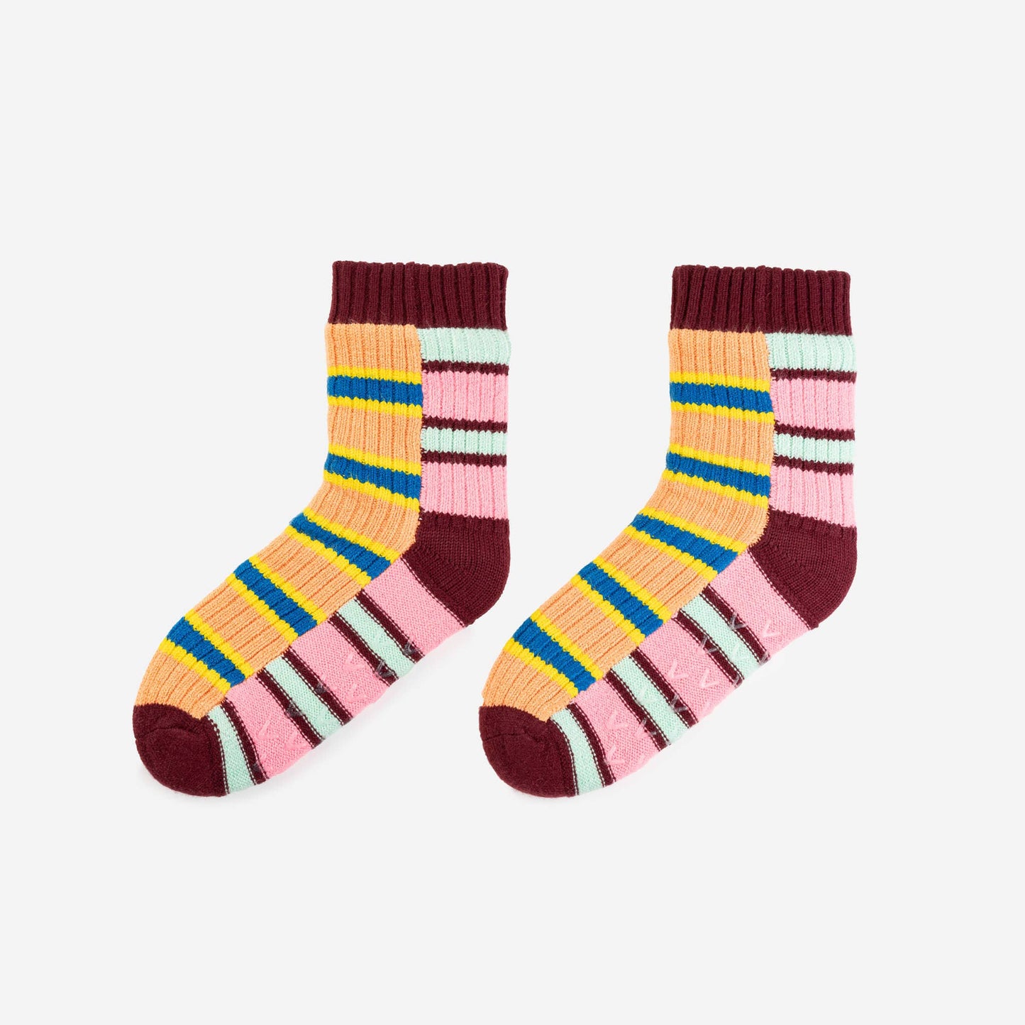 VERLOOP Zipper Stripe House Socks: Peach Cobalt