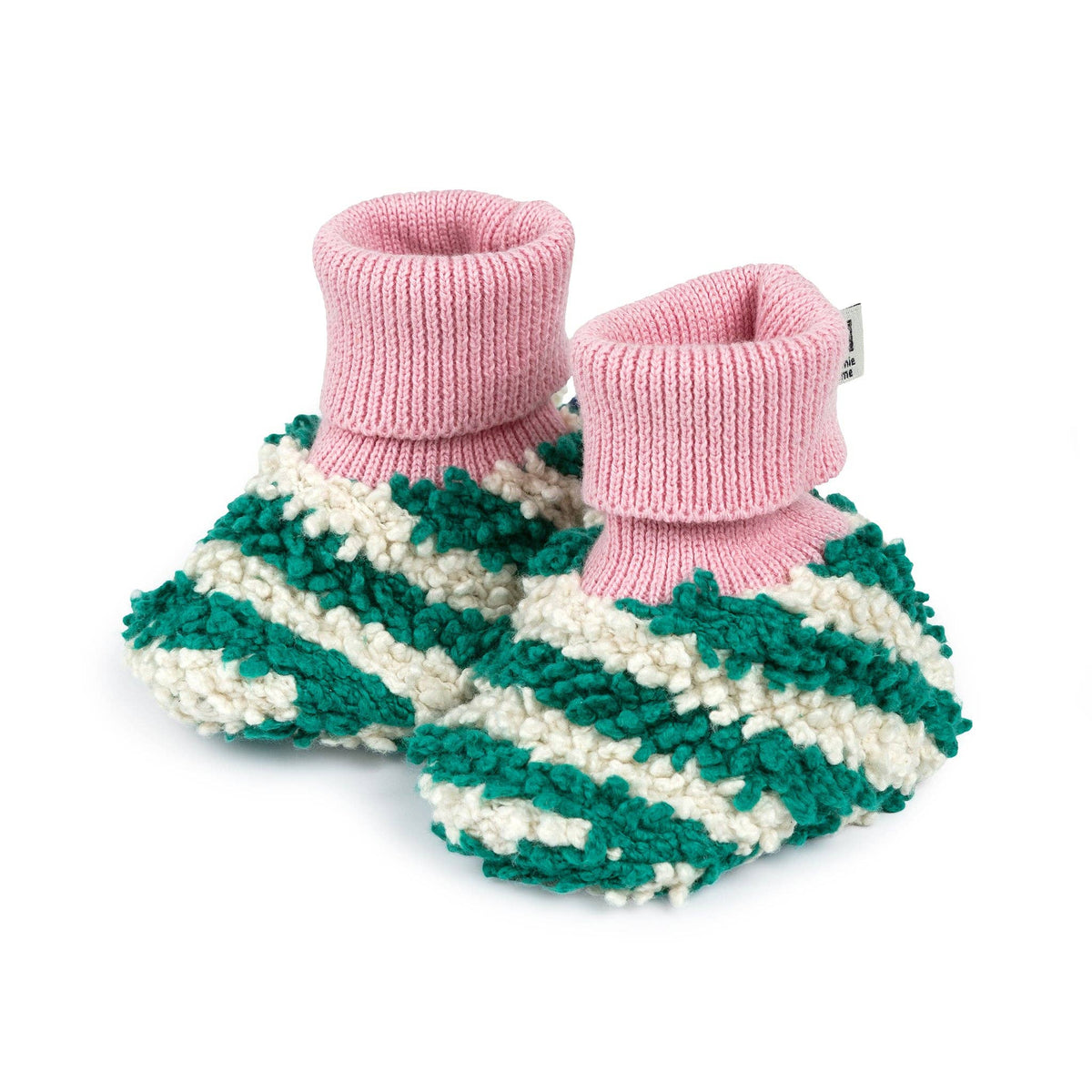 Sophie Home - Cotton Knit Baby Slipper Socks: Boucle Striped Green