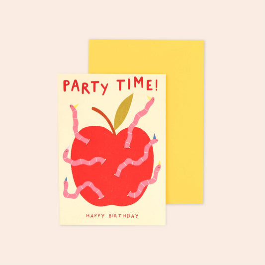 Little Black Cat Illustrated | USA Duties Paid - Worm Party Birthday Card | Fun Birthday Card | Kids Card