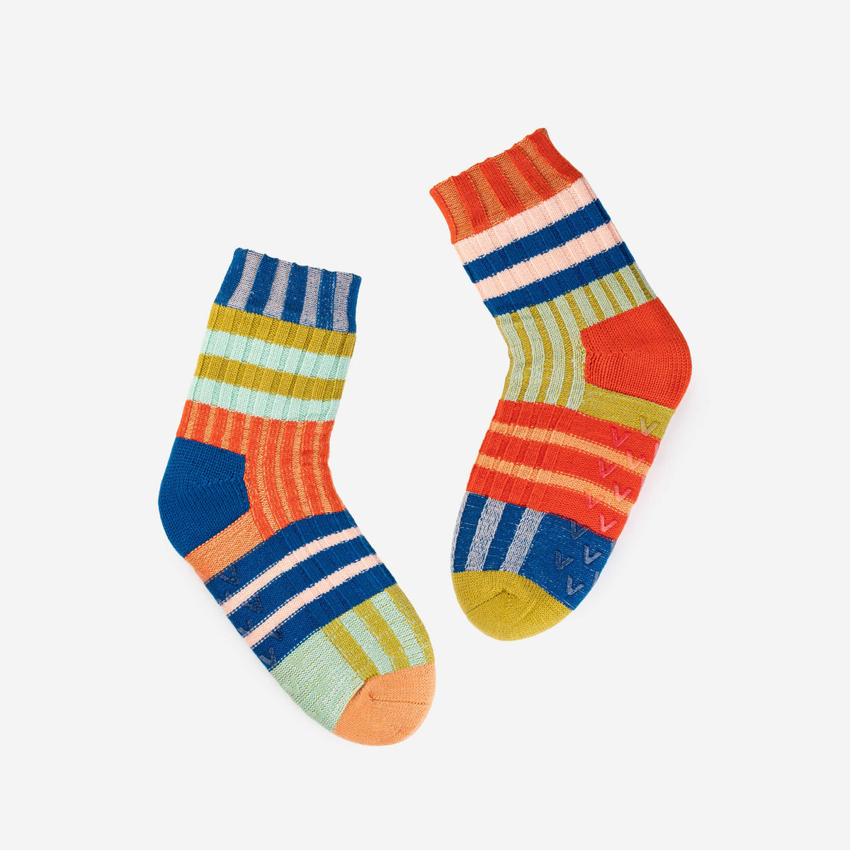 VERLOOP - Patchwork Stripe House Socks: Rainbow