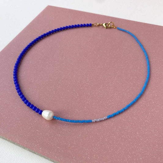 Loela - Two Tone Choker Necklace: Cobalt Blue