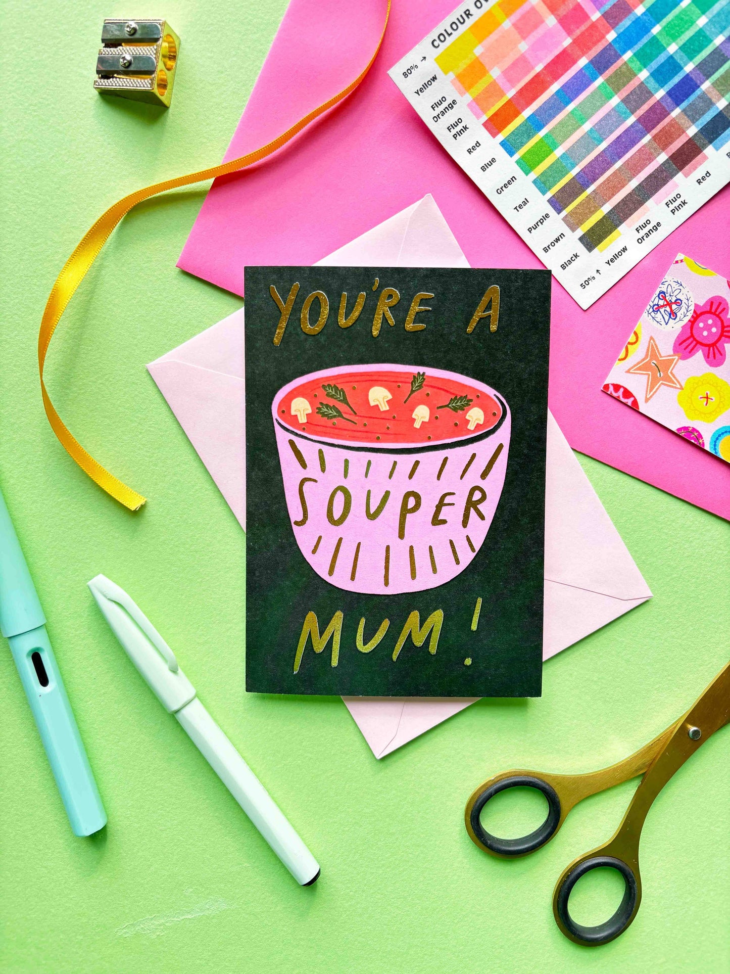 Kerrie Illustrates - You're a Souper Mum Punny Gold Mother's Day Greetings Card 
