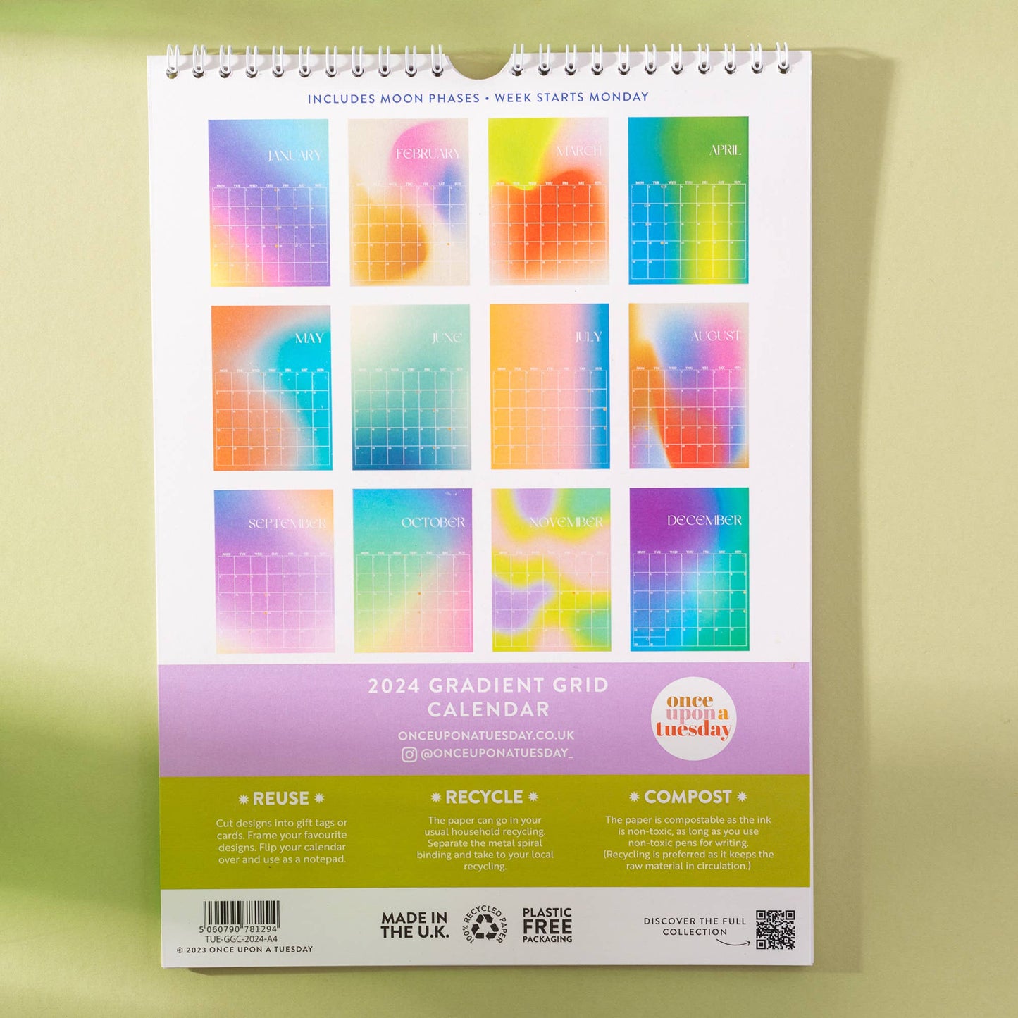 Once Upon a Tuesday - 2024 Wall Calendar | Gradient Grid | A4
