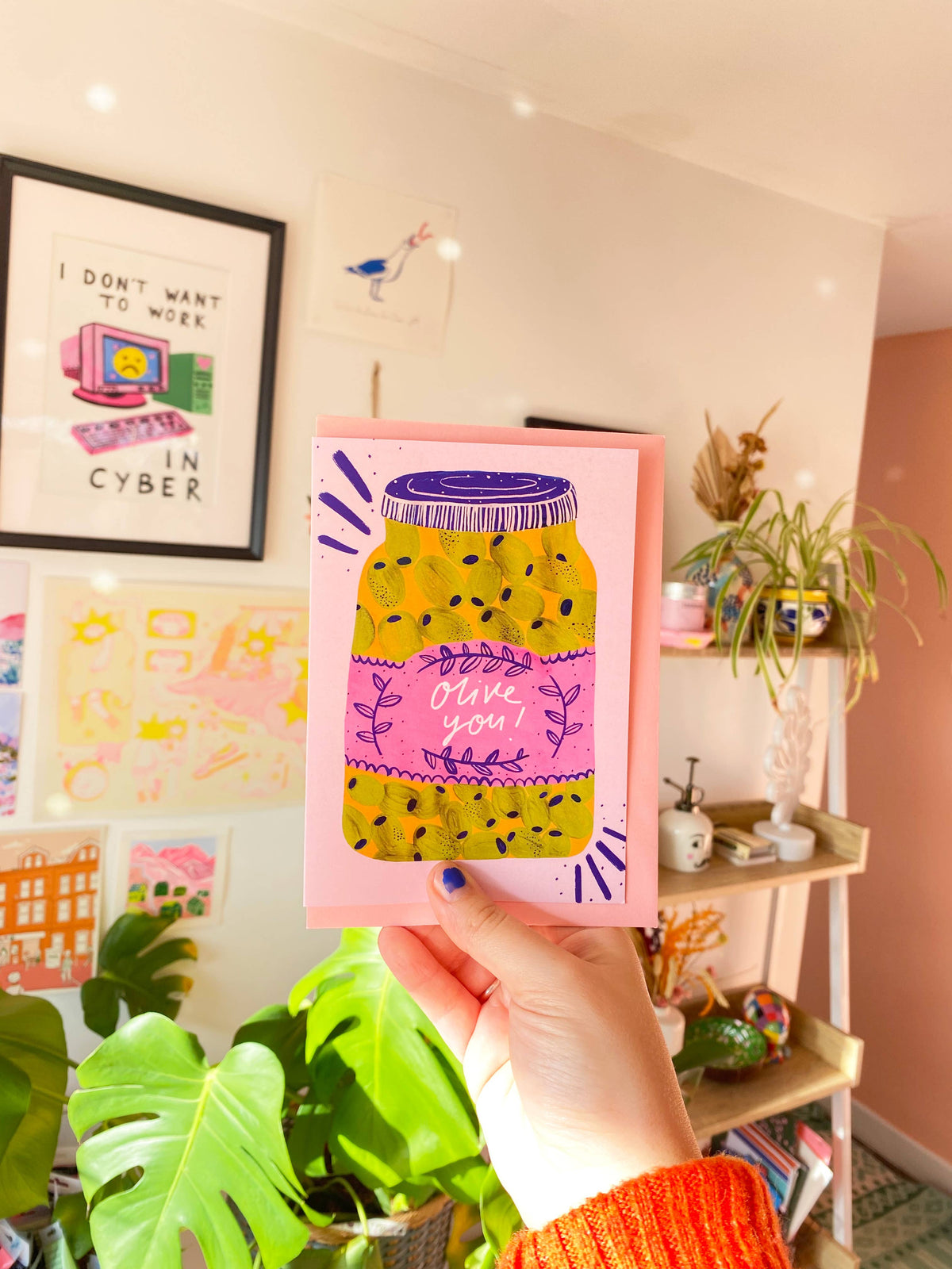 Kerrie Illustrates - Olive you! Funny Valentines Greetings Card | Punny Couple 