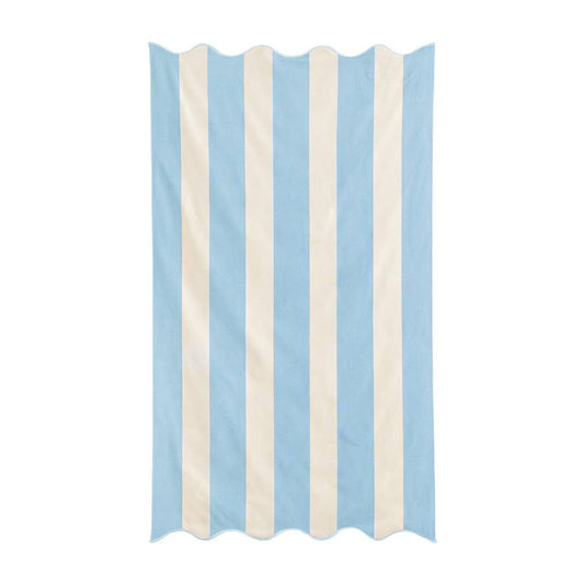 Large Scalloped Cotton Striped Beach Towel - Ice Blue