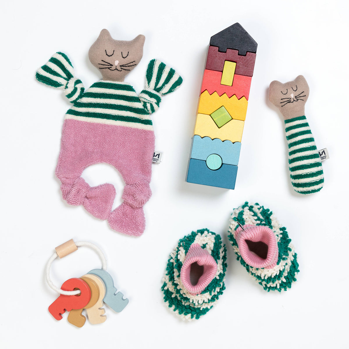 Sophie Home Ltd - Cotton Knit Baby Comforter Cuddle Cloth: Cat Green