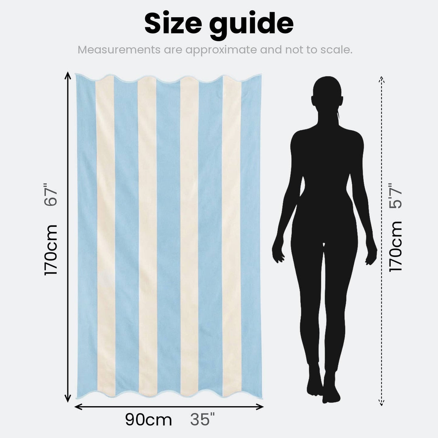 Allure Bath Fashions - Large Scalloped Striped Beach Towel 90 x 170cm - 100% Cotton: Burnt Orange