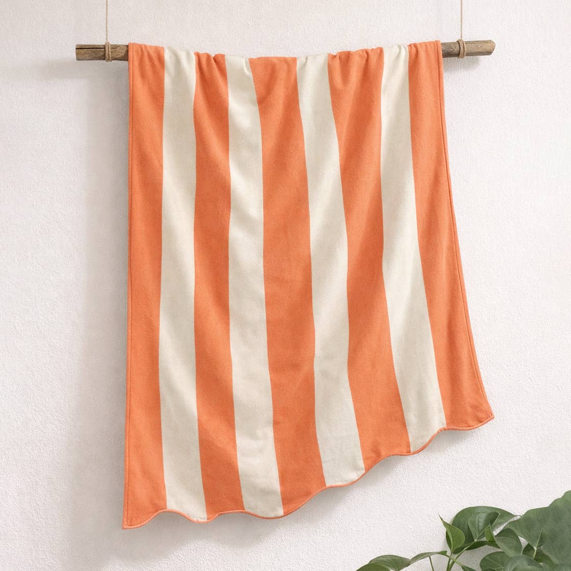 Allure Bath Fashions - Large Scalloped Striped Beach Towel 90 x 170cm - 100% Cotton: Burnt Orange