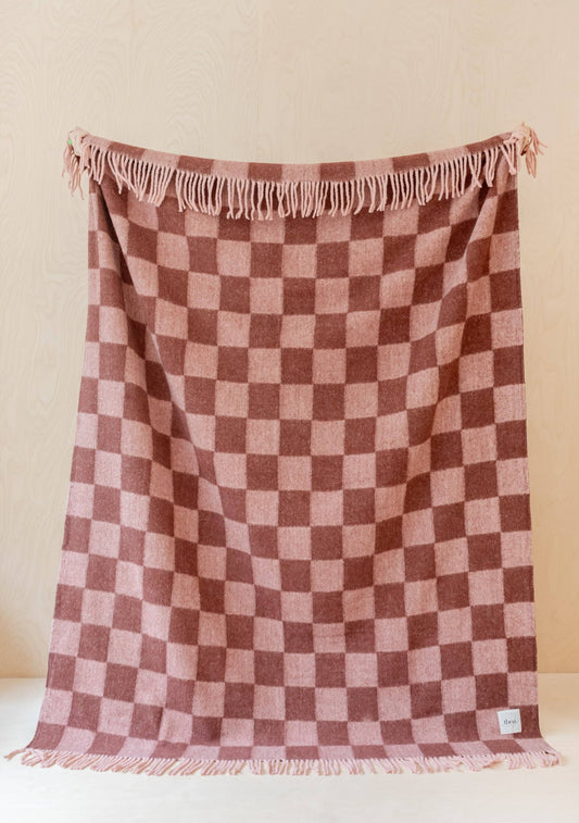 TBCo - Brushed Recycled Wool Blanket in Pink Checkerboard