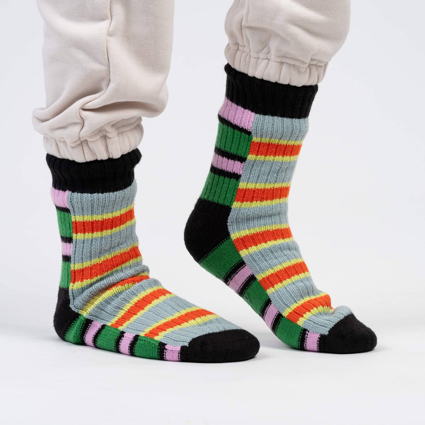 VERLOOP Zipper Stripe House Socks: Poppy Stone Blue