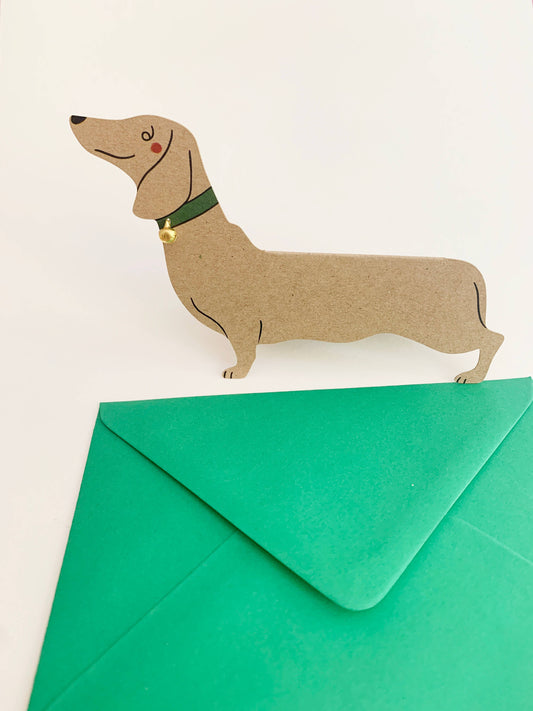 Kitty Kenda Papergoods - Standing Dachshund Sausage Dog Shaped Greeting Card