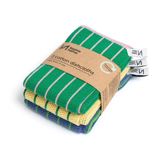 Sophie Home - Reusable & Eco-Friendly Cotton Dishcloths: Striped Green
