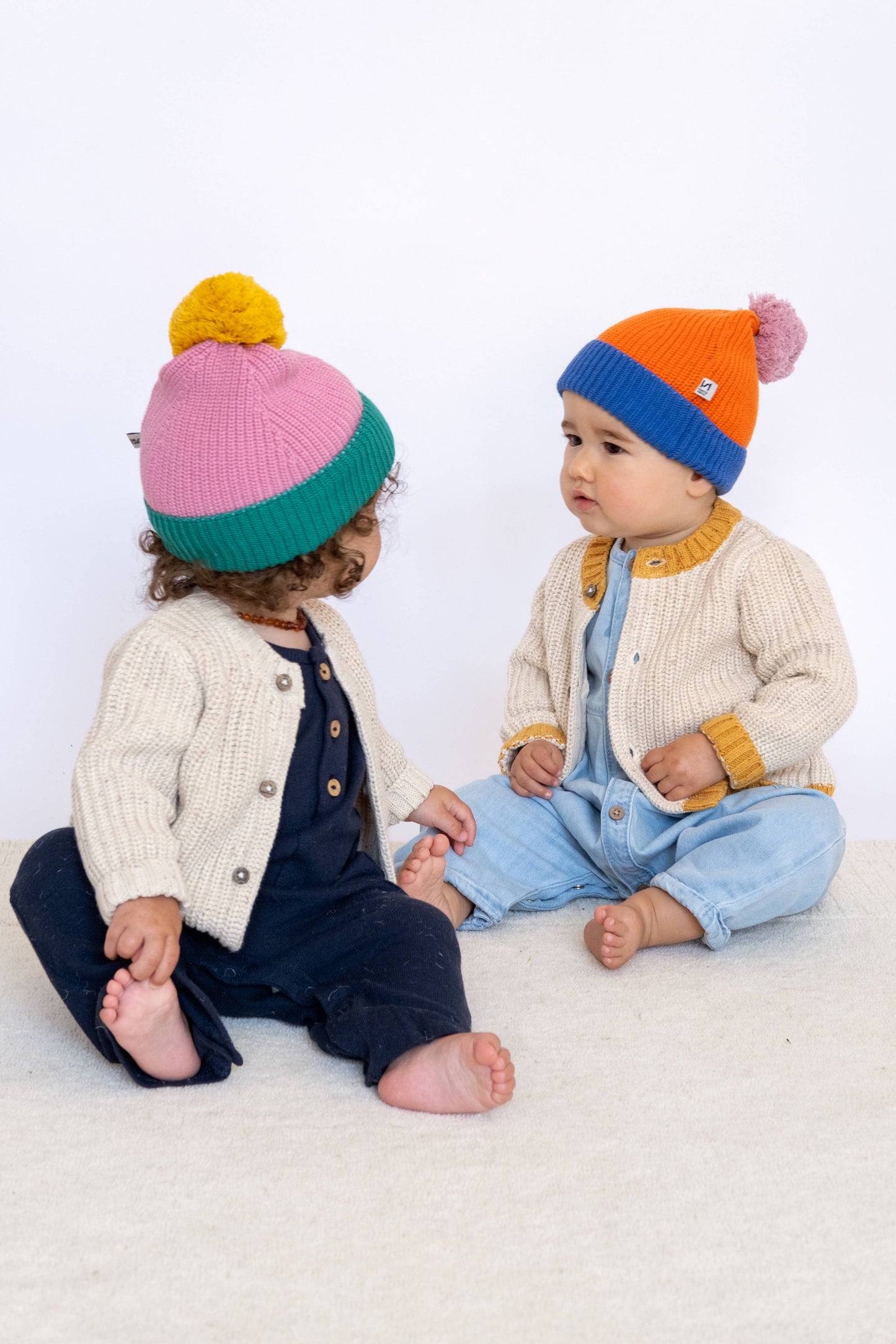 Sophie Home Ltd - Cotton Knit Baby Bobble Hat:  Orange & Blue