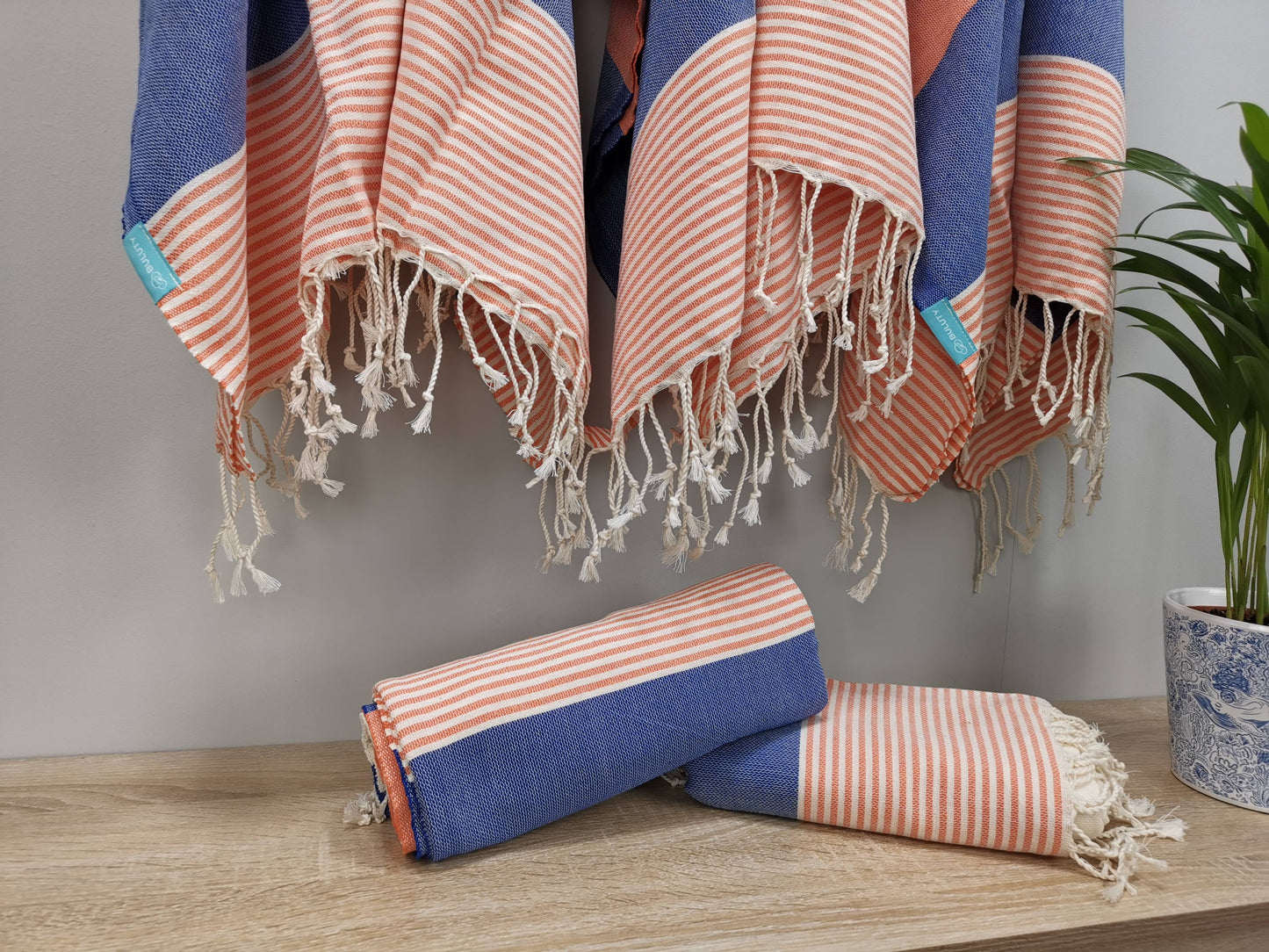 Buluty Cotton Beach Towel -  Navy & Orange