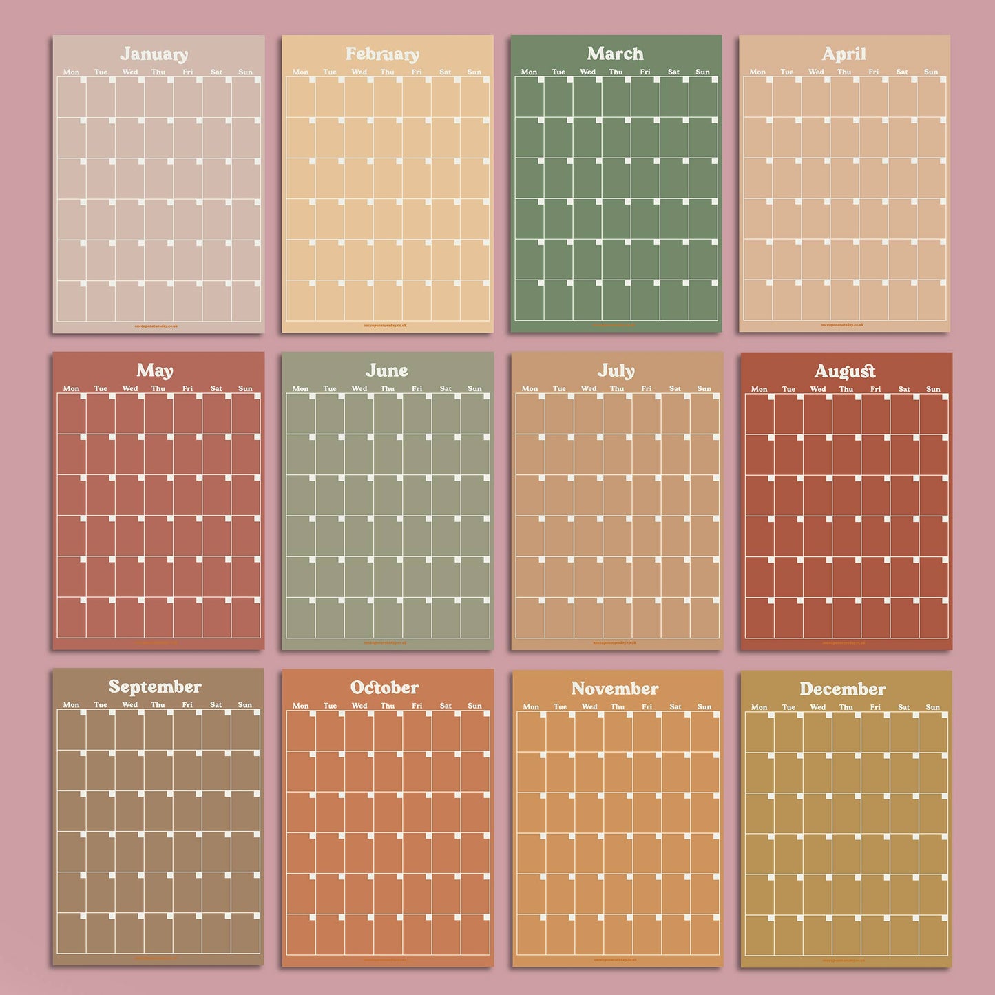 Once Upon a Tuesday - Monthly Undated A3 Wall Planner | 12 Pages | Muted