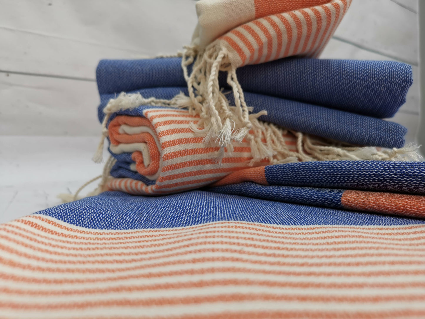 Buluty Cotton Beach Towel -  Navy & Orange