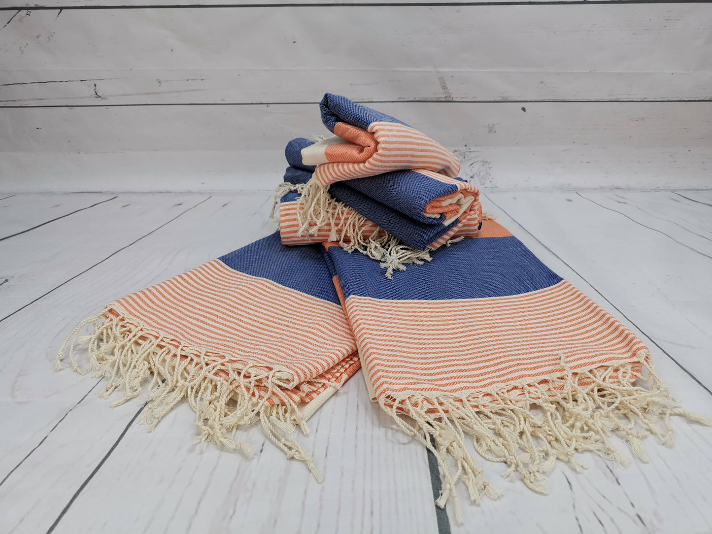 Buluty Cotton Beach Towel -  Navy & Orange