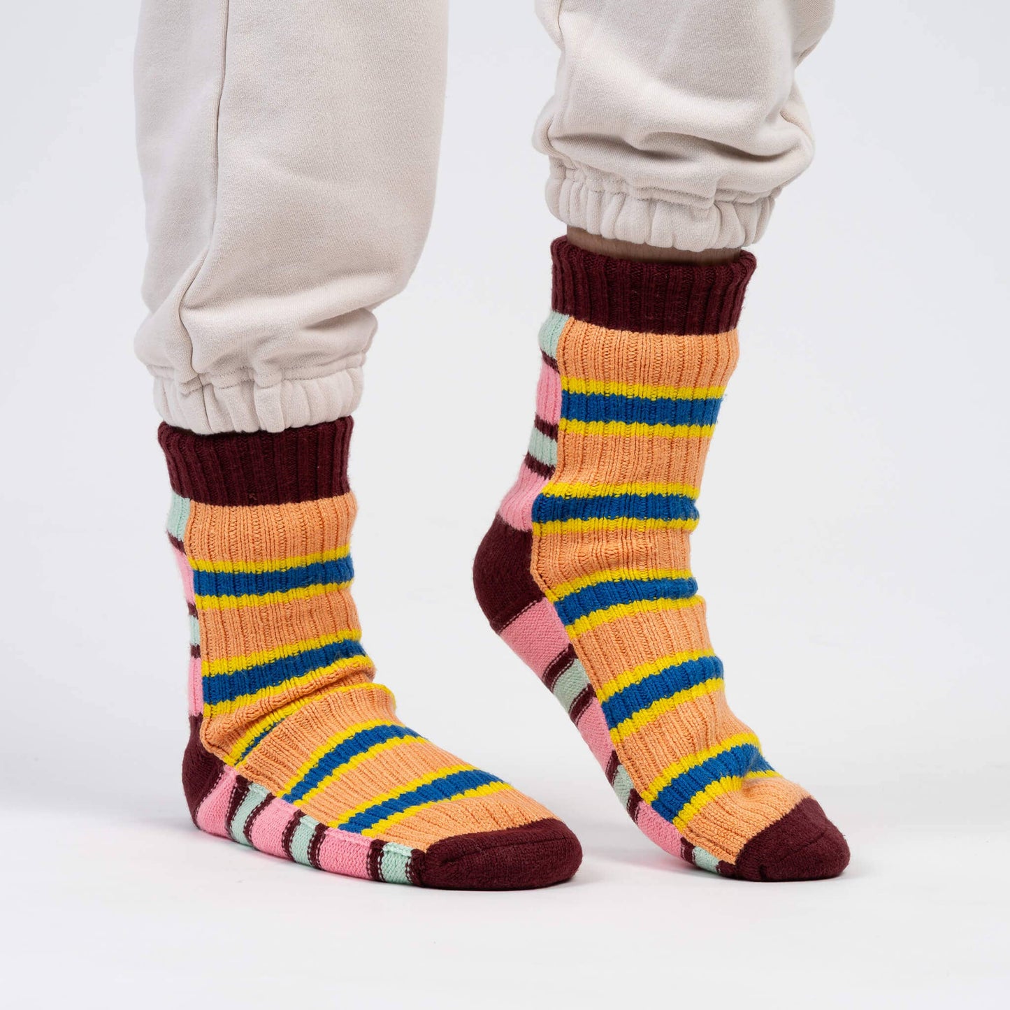 VERLOOP Zipper Stripe House Socks: Peach Cobalt