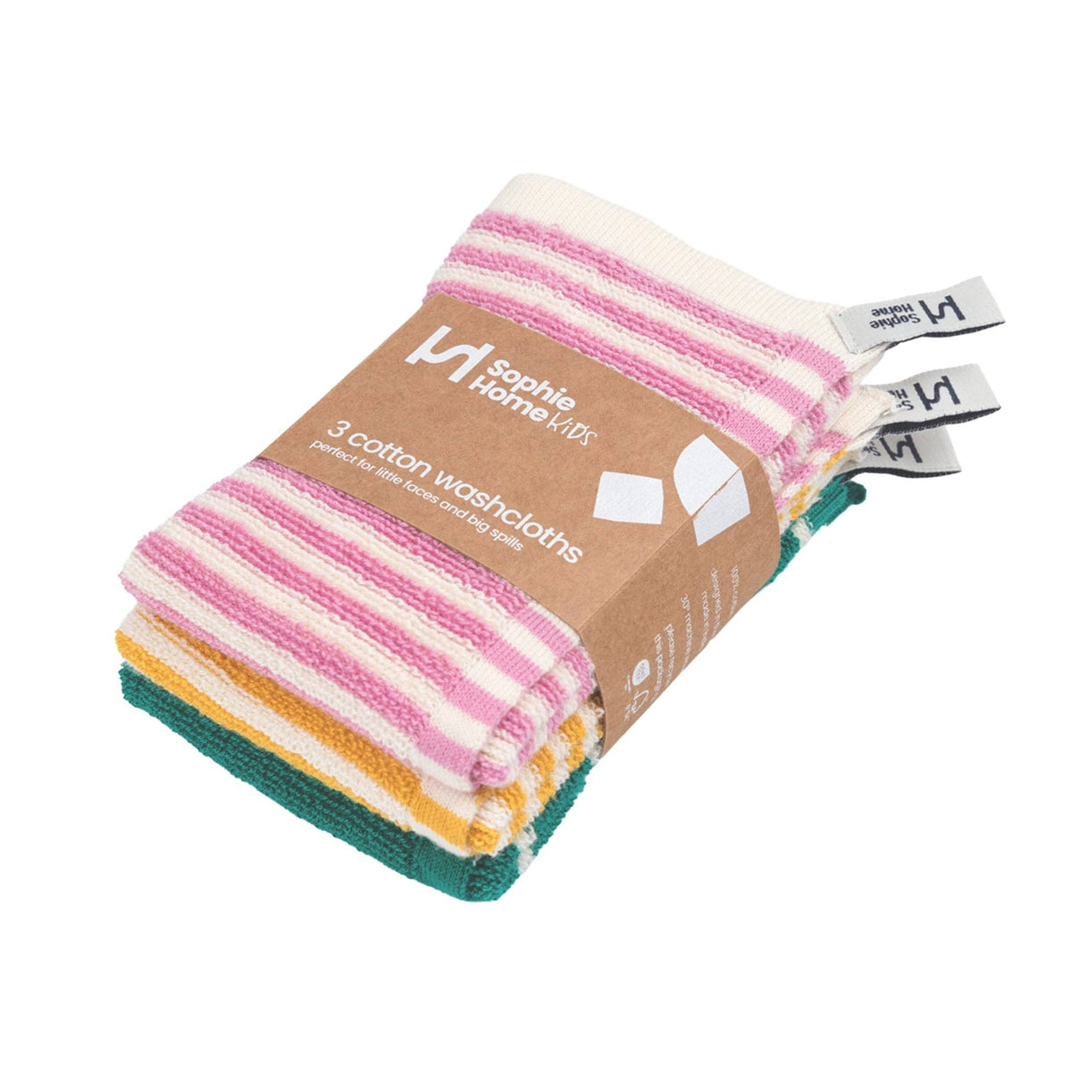 Sophie Home Ltd - Re-usable Kids Washcloths: Pink Stripe