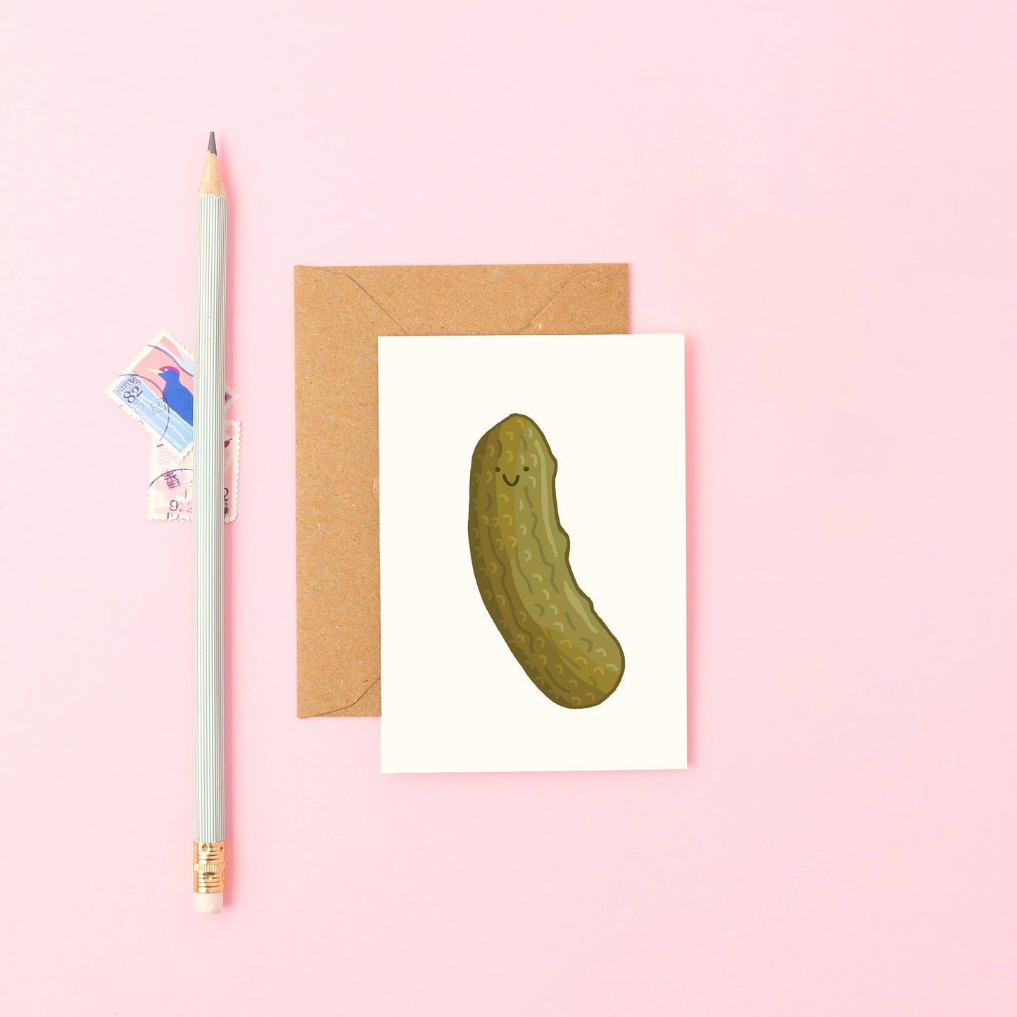 You've Got Pen On Your Face - Pickle Mini A7 Greeting Card | Quirky Foodie Design
