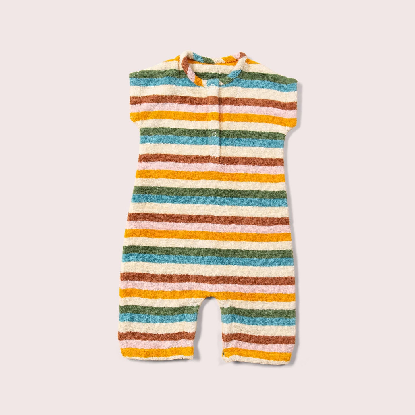 Little Green Radicals - Rainbow Striped Baby Towelling Romper: Rainbow Stripe - ages 2-4