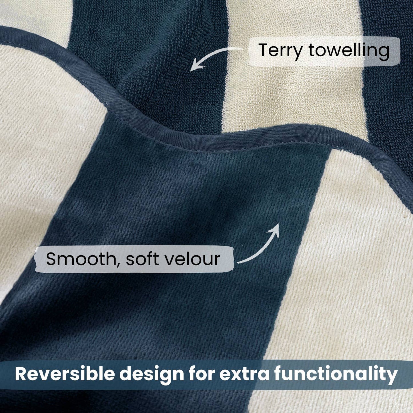 Allure Bath Fashions - Large Scalloped Striped Beach Towel 90 x 170cm - 100% Cotton: Ice Blue