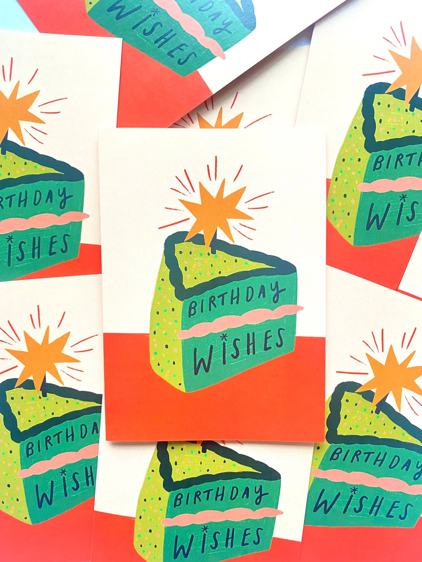 Kerrie Illustrates - Birthday Wishes Green Cake Greetings Card | Bday Celebrate 