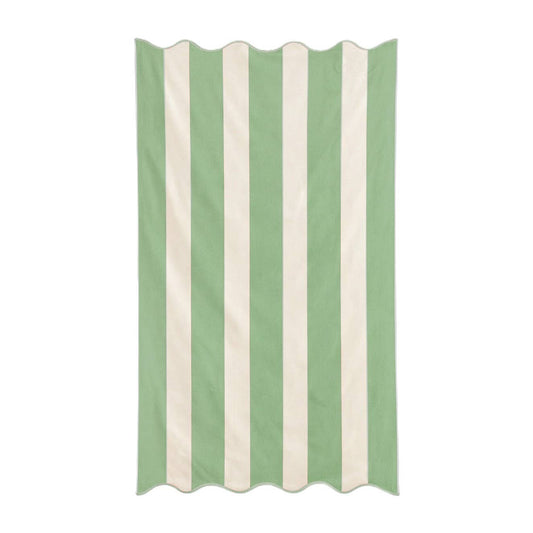 Large Scalloped Cotton Striped Beach Towel - Green