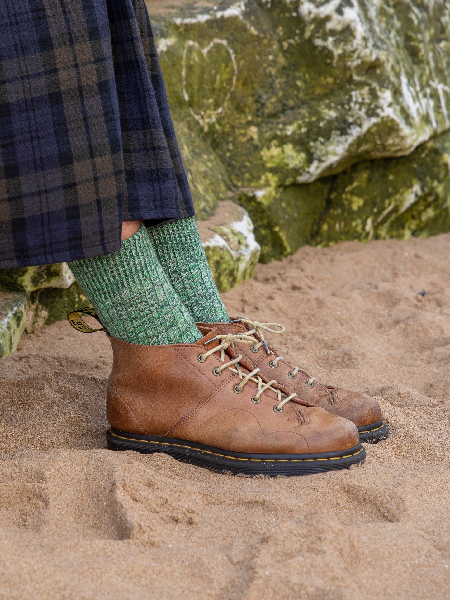 Rove Chunky Wool Socks - Marbled Green