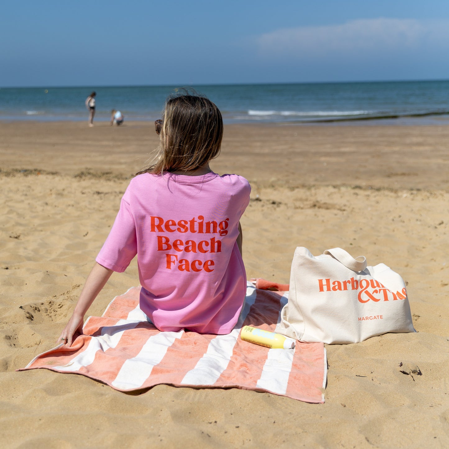 Oversized Pink Resting Beach Face T-Shirt by Harbour & Tide