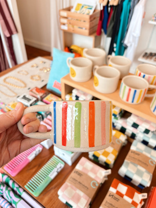 Hand painted stoneware mug - Stripes