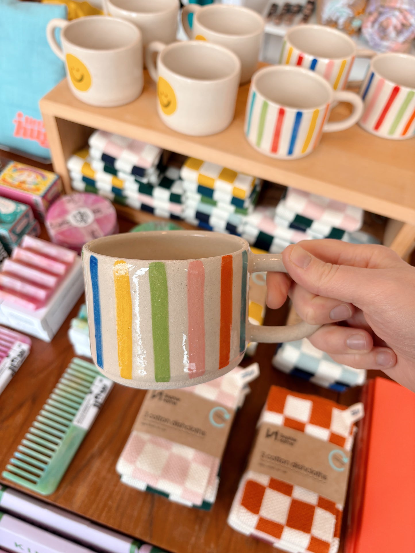 Hand painted stoneware mug - Stripes