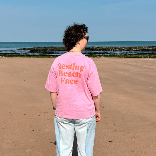 Oversized Pink Resting Beach Face T-Shirt by Harbour & Tide
