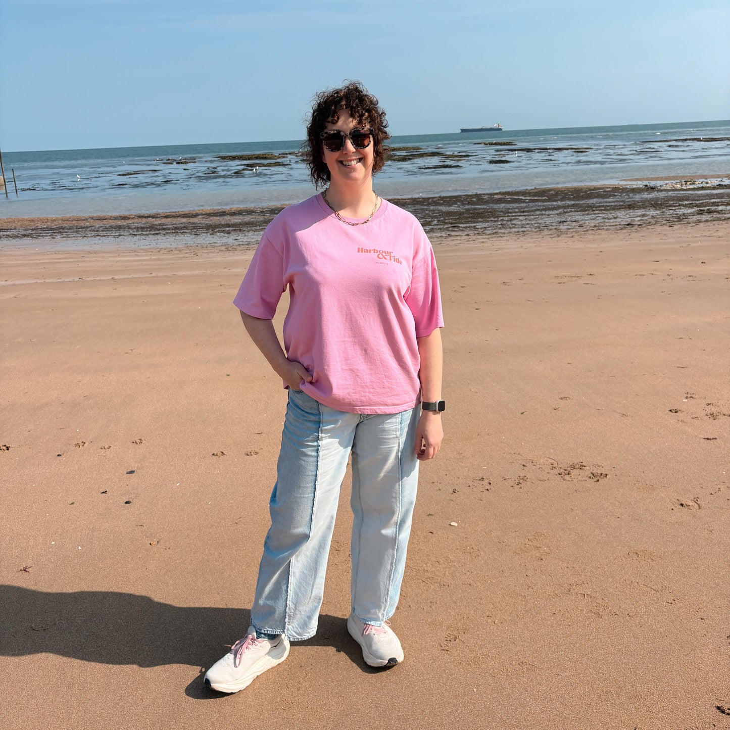 Oversized Pink Resting Beach Face T-Shirt by Harbour & Tide