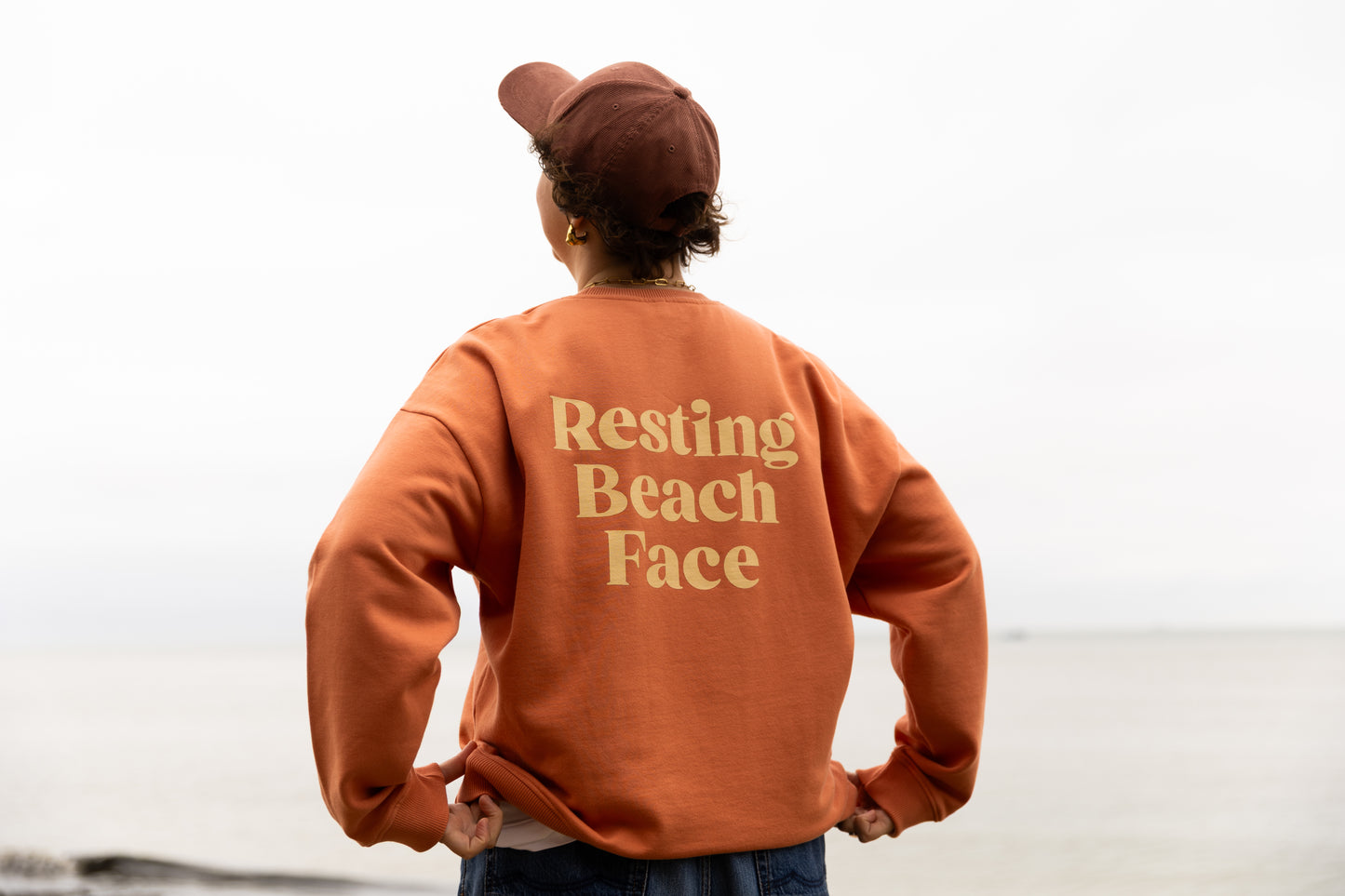 Resting Beach Face Women’s Organic Oversized Sweatshirt Sunset Edition