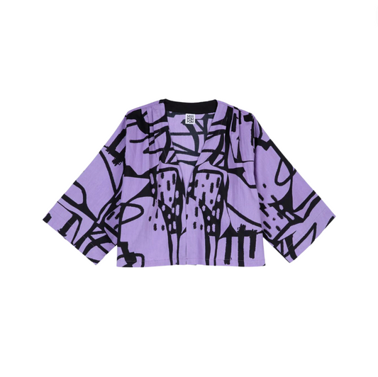 Miss Pompom Lilac Paint Cropped Swing Jacket