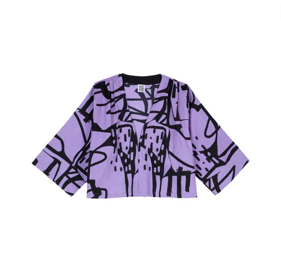 Miss Pompom Lilac Paint Cropped Swing Jacket