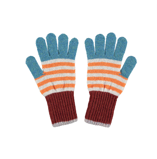 Catherine Tough Kids Lambswool Gloves - Blue/Grey/Maroon