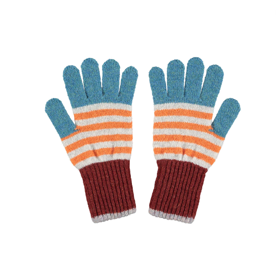 Catherine Tough Kids Lambswool Gloves - Blue/Grey/Maroon