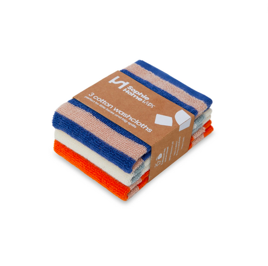 Sophie Home Resusable & Eco-Friendly Terry Washcloths - Striped Cobalt
