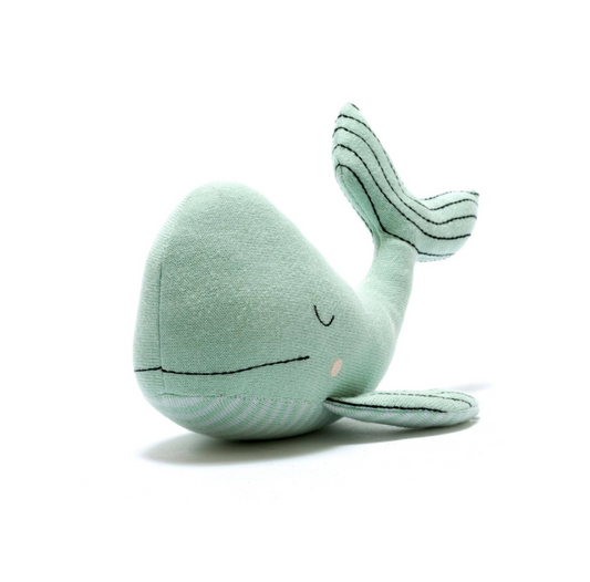 Sweet Baby / Best Years Ltd - Sea Green Whale Plush Toy in Organic Cotton Knit, closed eye