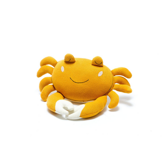 Sweet Baby / Best Years Ltd - Tactile Crab Plush Toy Knitted Organic Cotton in Mustard