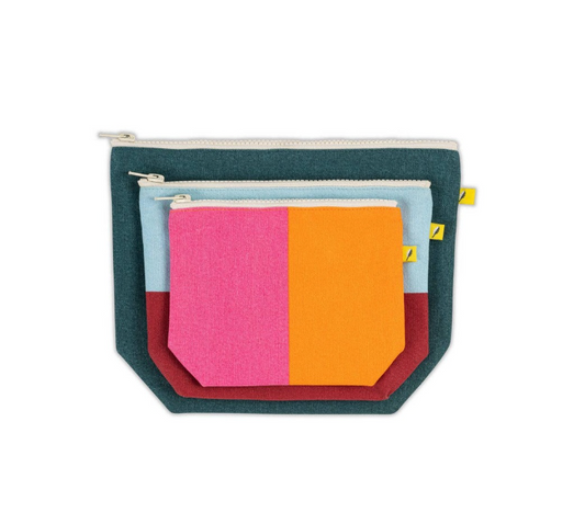 Fluf Zip Pouch Set of 3 - Two Tone