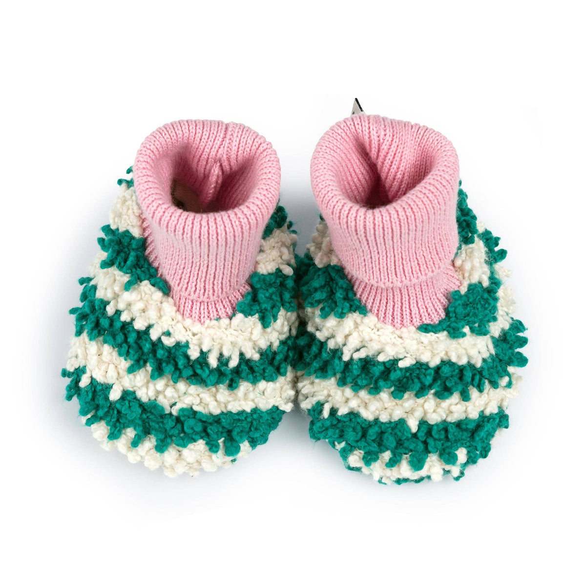 Sophie Home - Cotton Knit Baby Slipper Socks: Boucle Striped Green