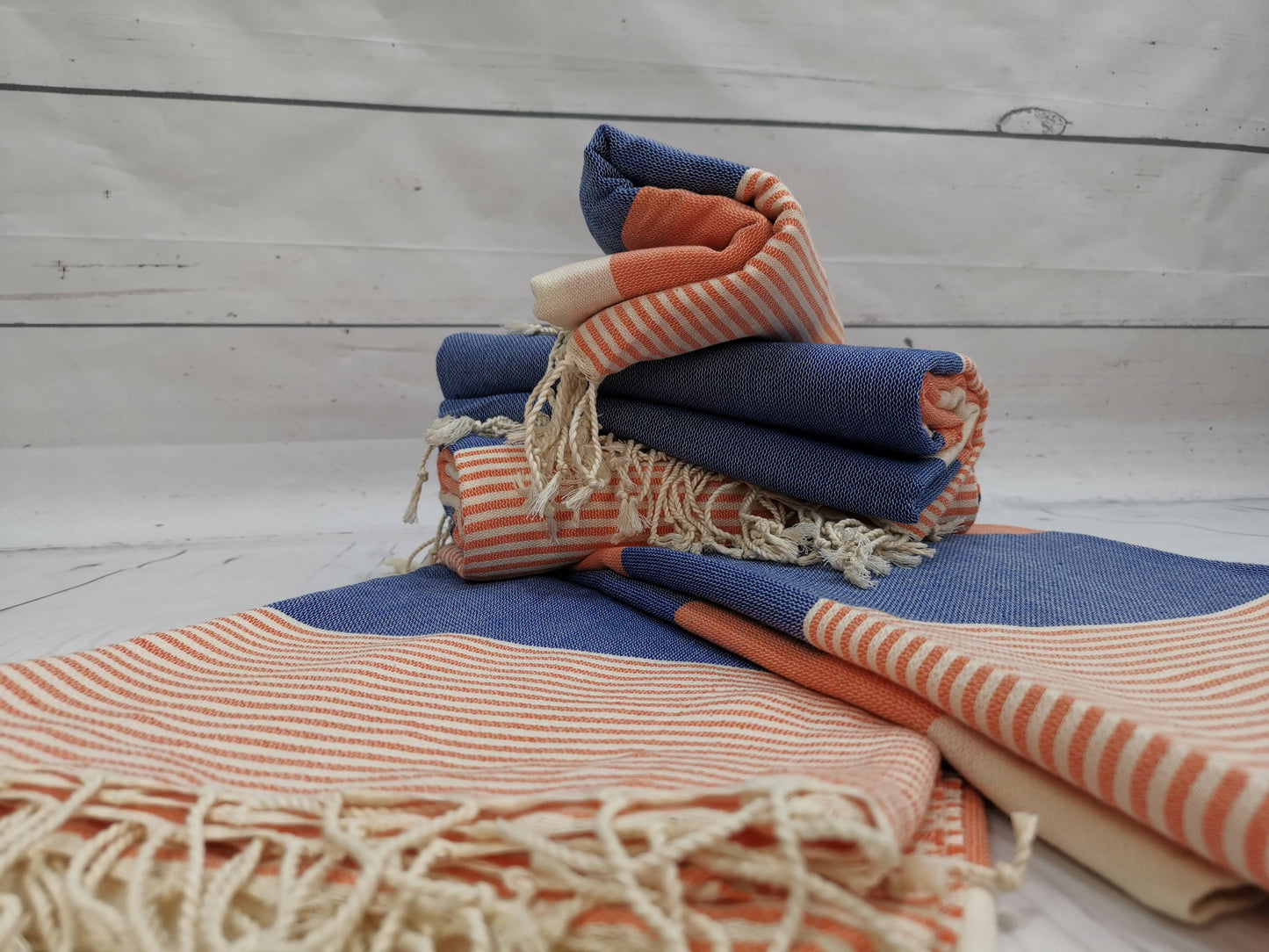 Buluty Cotton Beach Towel -  Navy & Orange