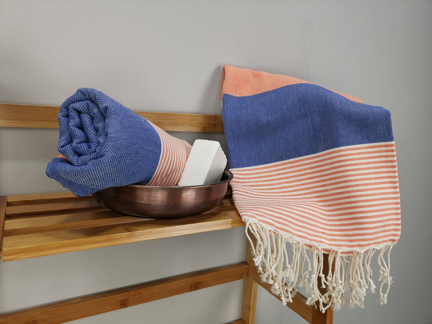 Buluty Cotton Beach Towel -  Navy & Orange