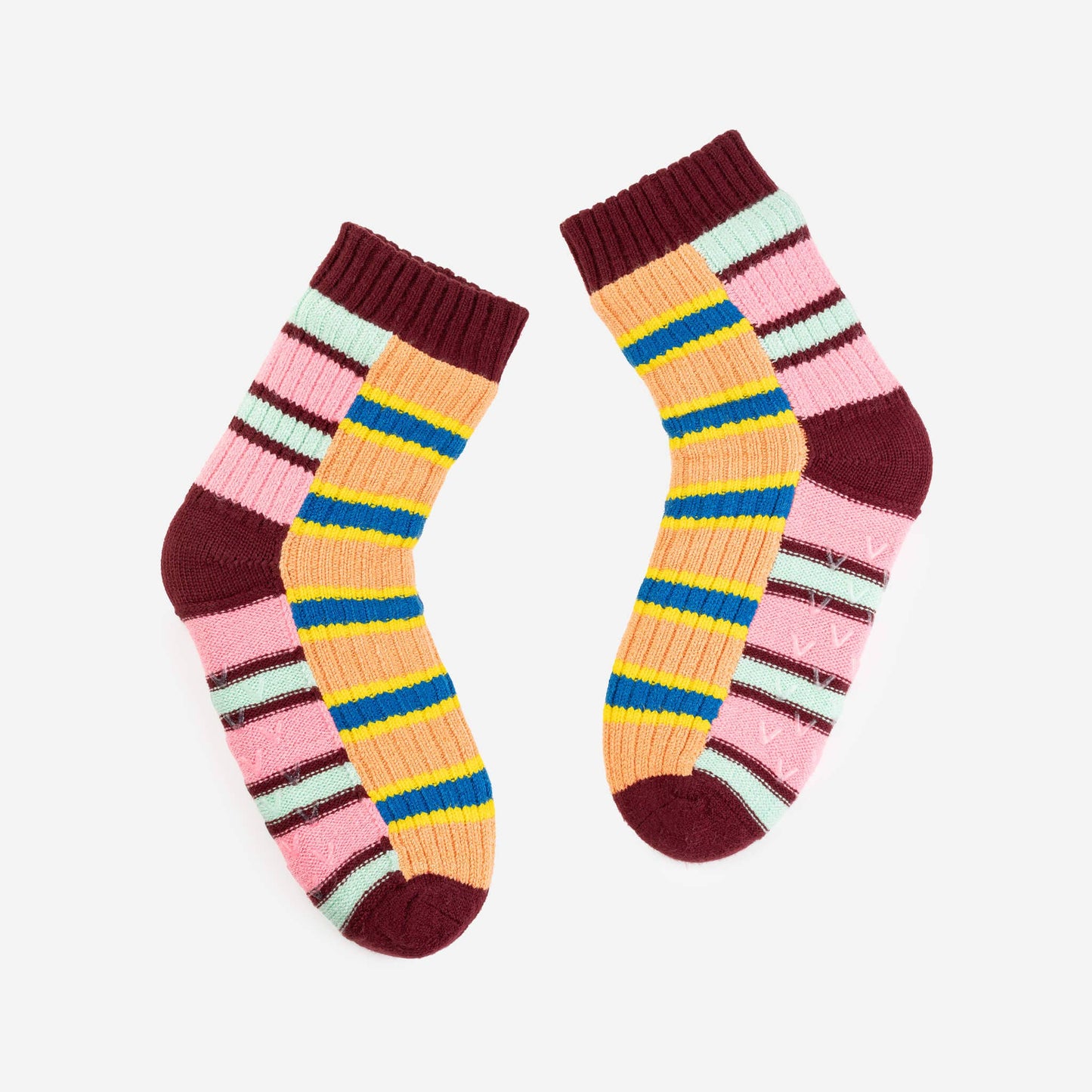VERLOOP Zipper Stripe House Socks: Peach Cobalt