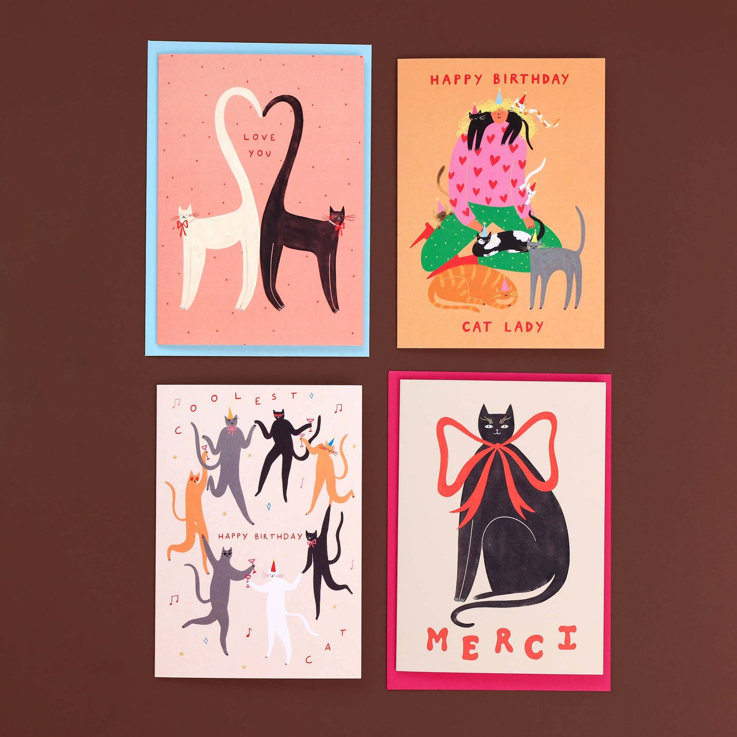 Little Black Cat Illustrated | USA Duties Paid - Merci Black Cat Thank You Card | Merci Card | French Cat