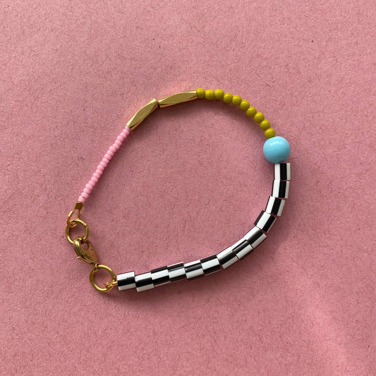 Loela - Colourful Beaded Dot Bracelet - Chartreuse and Pink