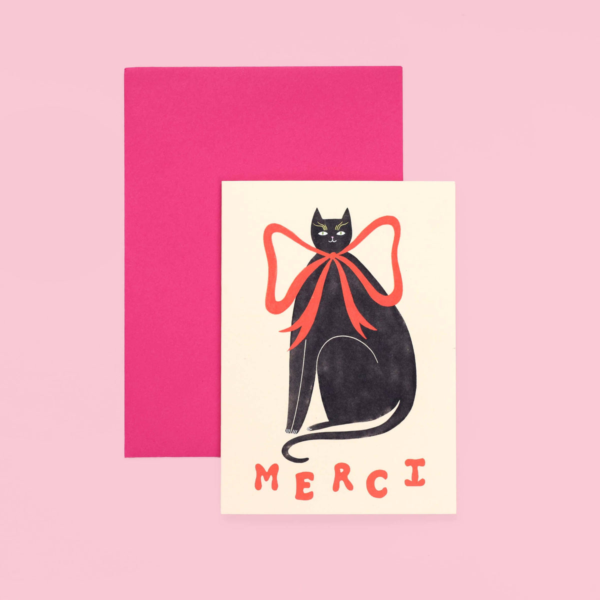 Little Black Cat Illustrated | USA Duties Paid - Merci Black Cat Thank You Card | Merci Card | French Cat